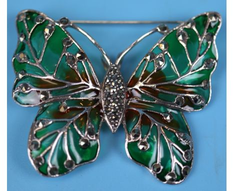 Silver &amp; enamel butterfly brooch
