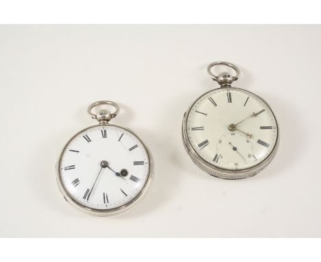 AN ENGLISH SILVER OPEN FACED POCKET WATCH the white enamel dial with Roman numerals and subsidiary seconds dial, with engine 