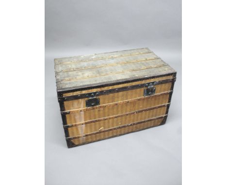 VINTAGE LUGGAGE TRUNK - E RABEC, LOUIS VUITTON a vintage canvas and wooden trunk, with two internal trays and brass lock plat