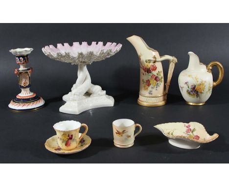 COLLECTION OF ROYAL WORCESTER, to include a shell shaped comport, blush ivory 1116 jug, 1094 jug, 898 basket, 1346 dish, mini