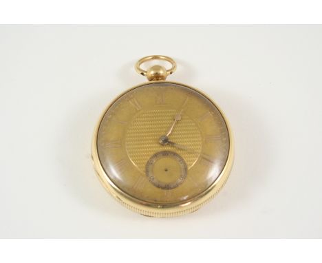 AN 18CT. GOLD OPEN FACED POCKET WATCH the gold dial with engine turned decoration to the centre of the dial, with Roman numer