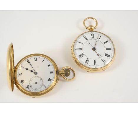 AN 18CT. GOLD OPEN FACED POCKET WATCH the white enamel dial with Roman numerals, with engine turned and cartouche decoration 