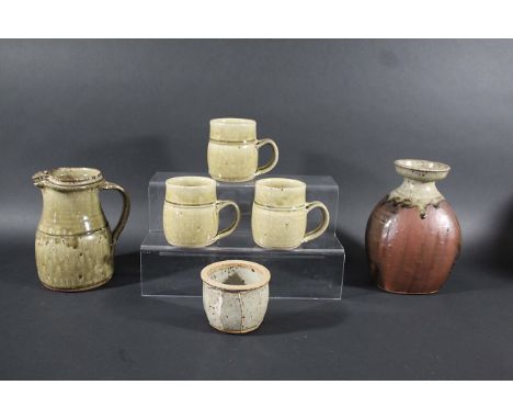 RICHARD BATTERHAM - STUDIO POTTERY including a stoneware vase with a tenmoku style glaze to the body, and celadon glaze aroun