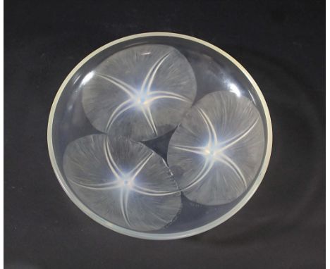 LALIQUE BOWL - VOLUBILIS an opalescent and frosted glass bowl in the Volubilis design, the feet in the form of Flower heads. 