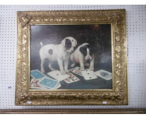A gilt framed oliograph dogs playing cards