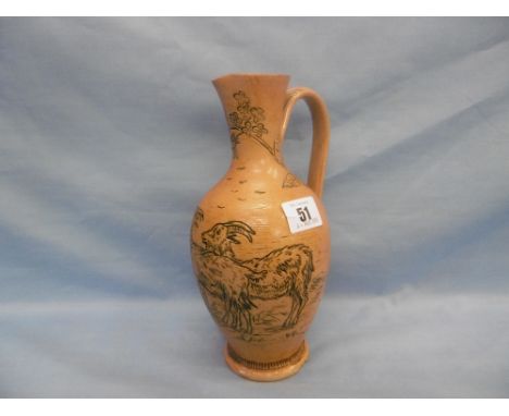 A fine quality late 19th Century Hannah Barlow decorated Doulton Lambeth jug/pitcher decorated with goats with monogram mark 