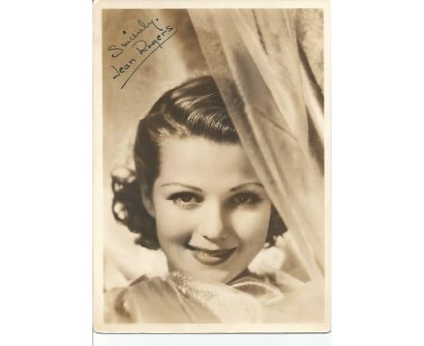 Jean Rogers signed small sepia photo. March 25, 1916, February 24, 1991 was an American actress who starred in serial films i