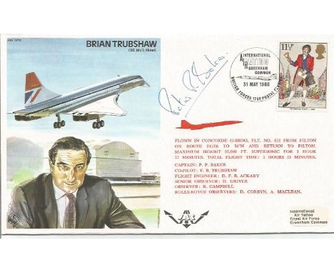 Concorde signed cover RAF TP12, Tribute to Brian Trubshaw portrait on cover, flown G-BBDG, Filton supersonic and return. Sign