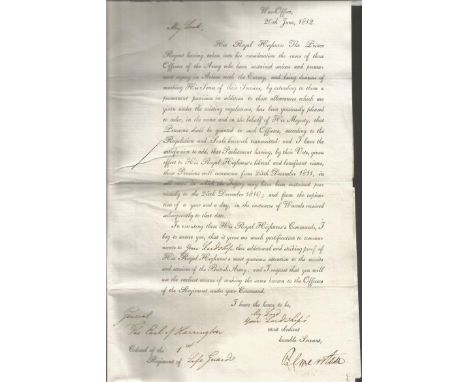 Lord Palmerston Prime Minister signed 1812 Vintage War Office Document.  Good Condition. All signed items come with our certi