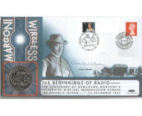 Charles Wheeler signed Marconi Wireless Benham official 2001 coin FDC PNC. C01/93. GB & Canada stamp and postmark with 1 crow