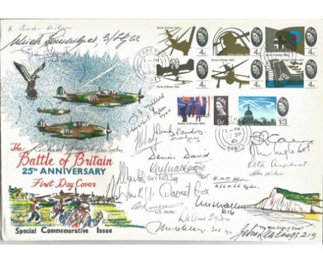 Twenty Three Battle of Britain pilots signed large 1965 Battle of Britain FDC with White Cliffs illustration and Fareham Hant