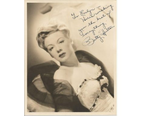 Betty Hutton signed and inscribed 10 x 8 sepia vintage photo. Good Condition. All signed items come with our certificate of a