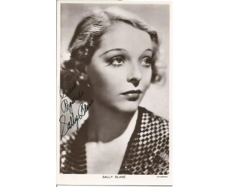 Sally Blane signed vintage postcard photo. July 11, 1910, August 27, 1997 was an American actress. She appeared in over 70 mo