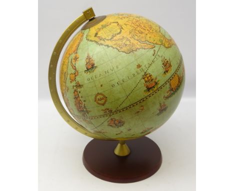 Zoffoli Italy terrestrial globe with gilded metal frame and mahogany stained wooden base H43cm Condition Report Click here fo