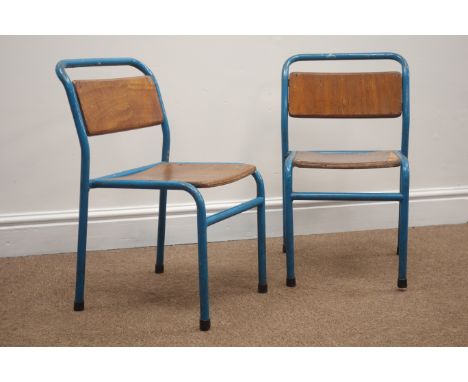 Pair of Vintage Child's school chairs, blue metal frames with laminate seats and backs, H55cm (2) Condition Report Click here