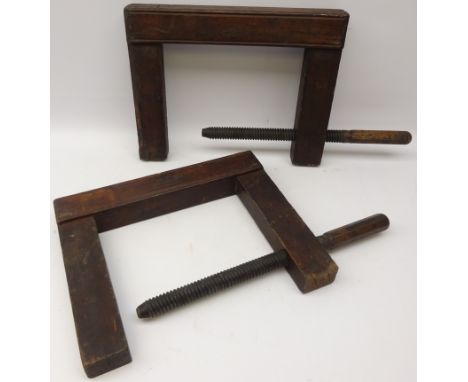 Pair vintage stained beechwood G-Clamps, H60cm  Condition Report Click here for further images, condition, auction times & de