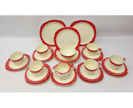 Midwinter Stylecraft Domino pattern tea set for six, lacking one plates Condition Report Click here for further images, condi