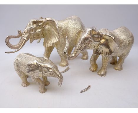 Filled silver family of three Elephants by Carr's of Sheffield Ltd, 2005, H23cm max  Condition Report Click here for further 