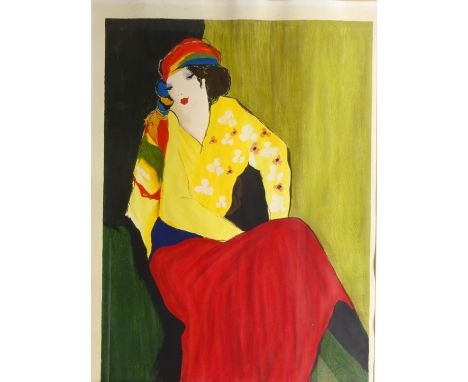 Seated Lady, 20th century lithograph 97cm x 72cm