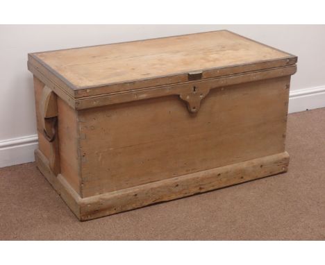 19th century pine carpenters box trunk, fitted interior, two metal carrying handles, W95cm, H51cm, D56cm Condition Report Cli