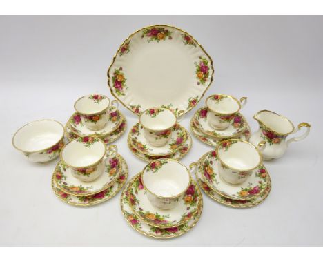 Royal Albert Old Country Roses part tea service comprising six cups and saucers, six side plates, serving plate, milk jug and