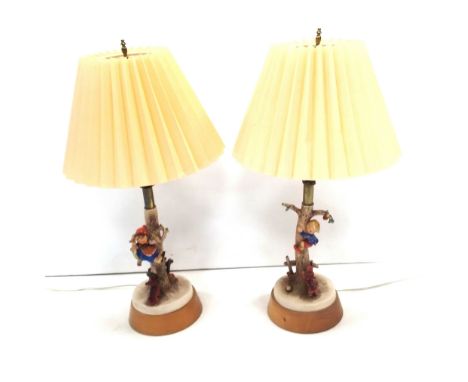 Pair of Vintage M J Hummel Figurine Table Lamps