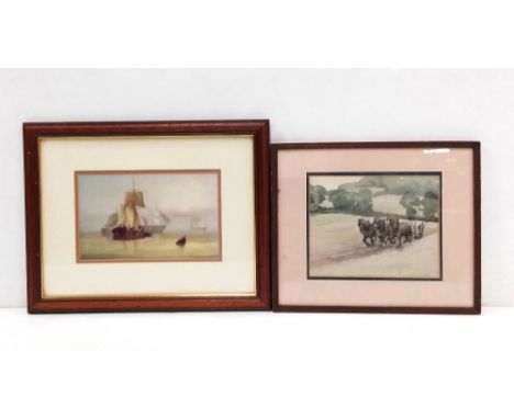 Framed Watercolour 'Ploughman 'Dimensions including frame: 38cm x 31cm And a  Signed Print by T Moors