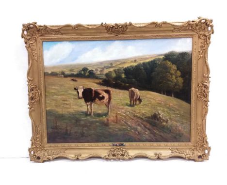 Sir E A Waterlow R A Heavy Gilt Framed Oil On Canvas 'Cattle Grazing'Dimensions: Including Frame 104cm x 82cm 