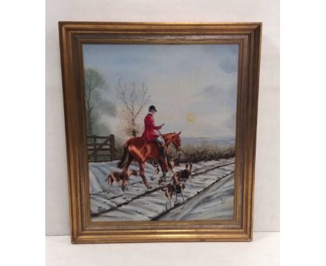 Oil on Canvas Hunting Scene by J E Heasley