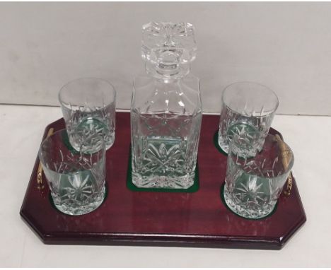 Mahogany Tray Decanter &amp; 4 Glasses