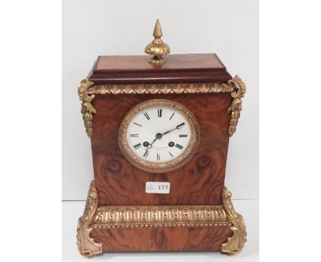 Vict Walnut Ormolu Mount Mantle Clock by Stiffle &amp; Cartier