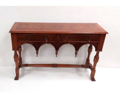 Burr Walnut Console Table with Cross StretcherDimensions: 127cm W 40cm D 80cm H