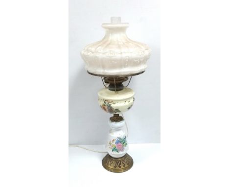 Vict Hand Painted Oil Lamp Converted.