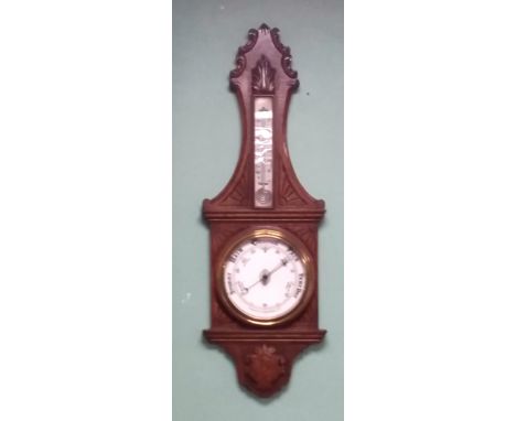 Edw Carved Oak Aneroid Barometer