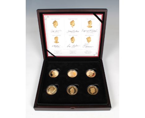 H.M. Queen Elizabeth II -Portraits-  The Sculptors set, Jersey 2015 Five Pounds 916/1000 Gold proof six Coin Setobverse of ea