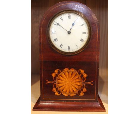 A possible Victorian mantel clock, mahogany and satinwood
