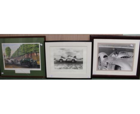 R Wheatland "Duel at Pontlieue" racing Bentley "Old No 1" Ltd edition colour print 245/500, framed, together with two other f