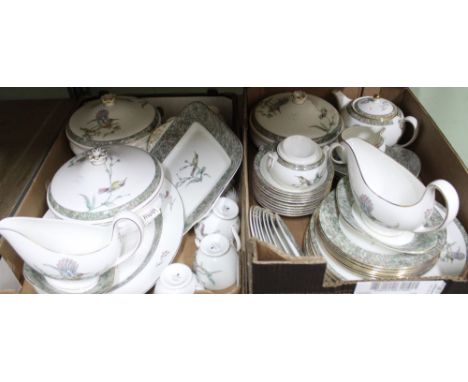 A Wedgwood Dinner and tea service, Humming Bird pattern, for eight place settings, includes teapot, three lidded tureens, two