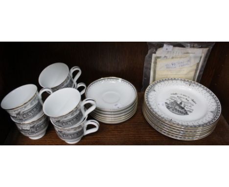 A six piece collection of Moreton in Marsh china, to include cups, saucers &amp; plates