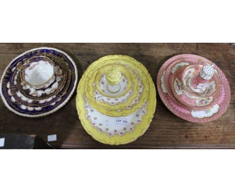 A collection of Royal Doulton ceramic table wares, with yellow rose decorated rims, includes, pepper pot, together with pink 