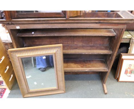 An oak shelf rack, 101cm wide &amp; a gilt framed wall mirror