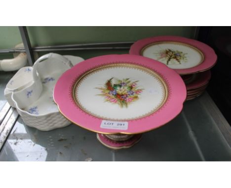 A set of five Royal Worcester plates, plus comports &amp; a Coalport strawberry dish