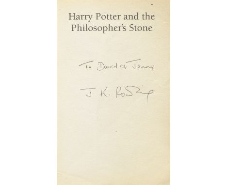 ROWLING (J.K.)Harry Potter and the Philosopher's Stone, FIRST EDITION,  FIRST IMPRESSION, INSCRIBED BY THE AUTHOR 'To David &