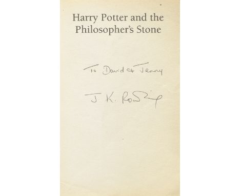 ROWLING (J.K.)Harry Potter and the Philosopher's Stone, FIRST EDITION,  FIRST IMPRESSION, INSCRIBED BY THE AUTHOR 'To David &