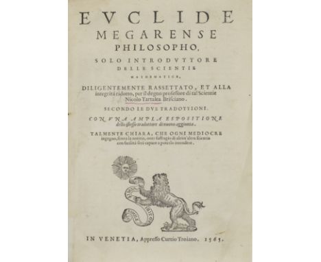 EUCLIDEuclide... solo introduttore delle scientie mathemice,  translated by Niccolo Tartaglia, woodcut printer's device on ti