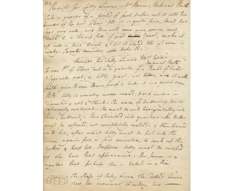 MANUSCRIPT RECIPE BOOK – DURHAMHousehold recipe book, bearing the ownership inscriptions of 'Henrietta Wharton' with 'Old Par