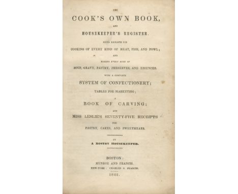 AMERICAN COOKERYBARNUM (H.L.) Family Receipts, or Practical Guide for the Husbandman and Housewife, FIRST EDITION,  wood-engr