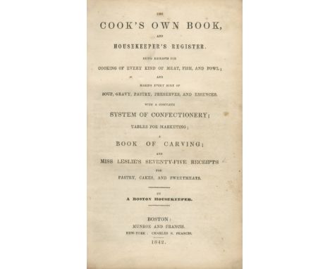 AMERICAN COOKERYBARNUM (H.L.) Family Receipts, or Practical Guide for the Husbandman and Housewife, FIRST EDITION,  wood-engr