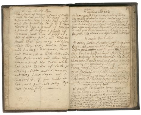 MANUSCRIPT - CULINARY AND MEDICINAL RECEIPTSEighteenth century recipe book bearing the ownership inscriptions 'Joanna Ellison