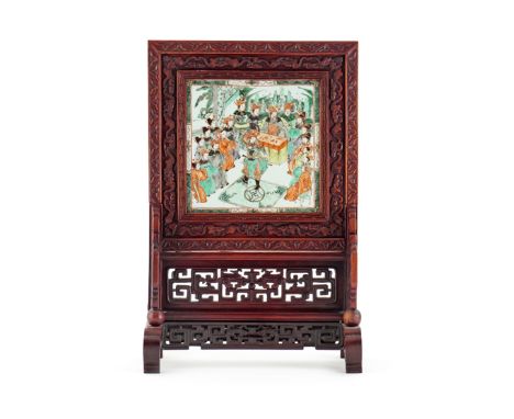 A CHINESE FAMILLE VERTE SQUARE DOUBLE-SIDED TILE PROBABLY KANGXI Painted to one side with two deer beneath pine, to the other